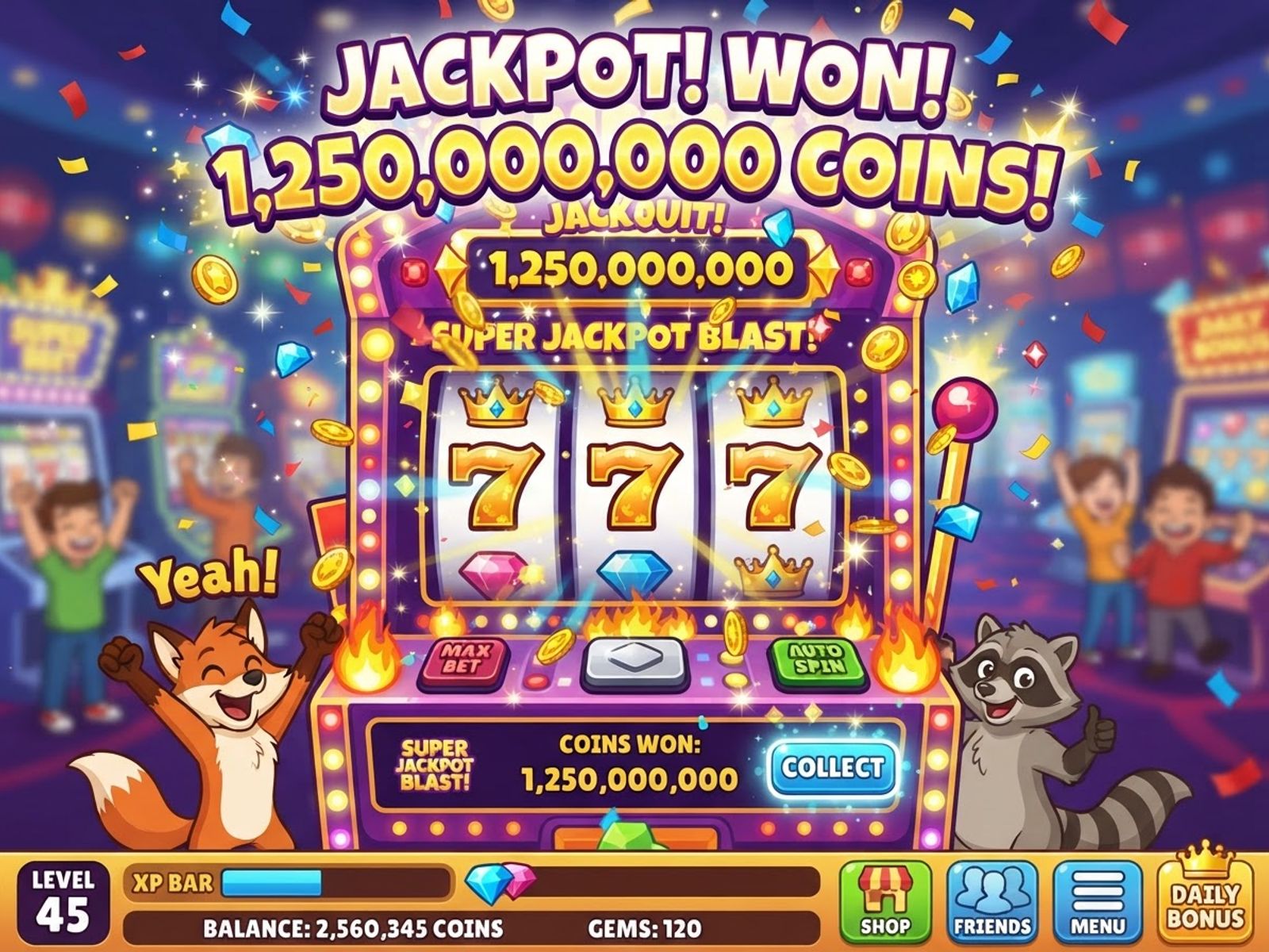 Animations de jackpot sur machine à sous